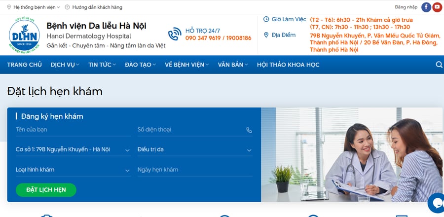 đặt lịch khám tại Bệnh viện Da liễu Hà Nội